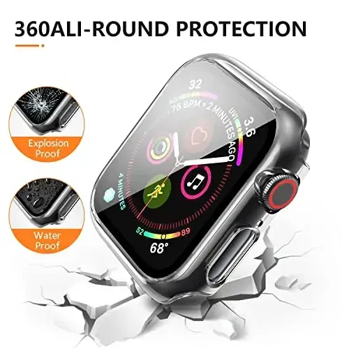 Apple Watch Series 9 Series 8 Series 7 45mm uchun Mugust 3 Pack Case, закалённый шишали экран ҳимоячиси билан бирга, сув ўтказмайдиган, тирналишга қарши, юпқа ҳимоя қопламаси iWatch 45mm (прозрачный) - 3
