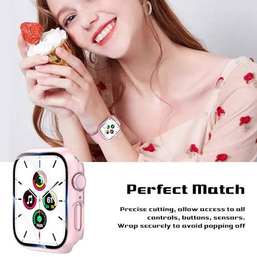 2 Pack Hard PC Case for Apple Watch Series 9 Series 8/7 41mm Screen Protector, EWUONU Tempered Glass Film Hard Bumper Anti-Scratch HD Ultra-Thin Protective Cover for iWatch Series 9/8/7 41mm, Pink - 4