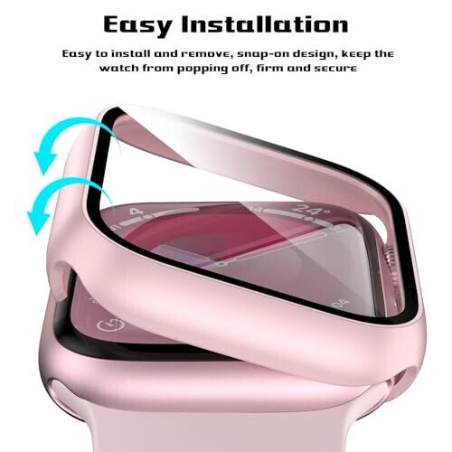 2 Pack Hard PC Case for Apple Watch Series 9 Series 8/7 41mm Screen Protector, EWUONU Tempered Glass Film Hard Bumper Anti-Scratch HD Ultra-Thin Protective Cover for iWatch Series 9/8/7 41mm, Pink - 3