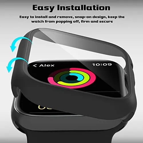 Apple Watch Series 9, Series 8/7 41mm uchun 2 ta qattiq PC korpus, qattiq tamponli, chizishga chidamli HD ultra yupqa himoya qopqog'i, qora - 3