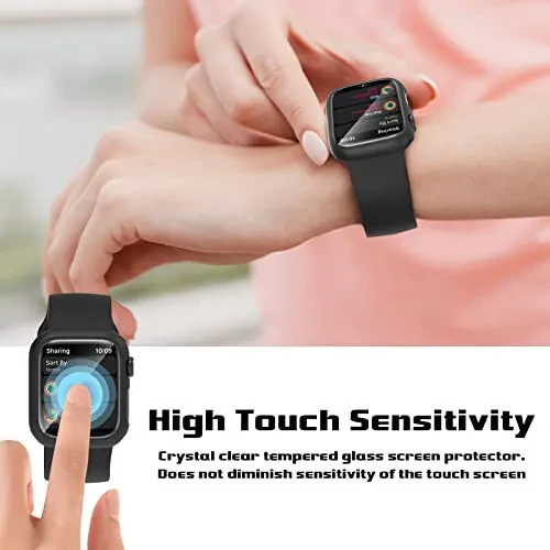 Apple Watch Series 9, Series 8/7 41mm uchun 2 ta qattiq PC korpus, qattiq tamponli, chizishga chidamli HD ultra yupqa himoya qopqog'i, qora - 5