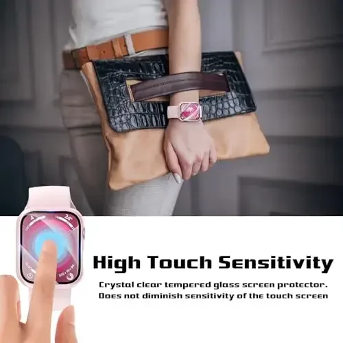 2 Pack Hard PC Case for Apple Watch Series 9 Series 8/7 45mm Screen Protector, EWUONU Tempered Glass Film Hard Bumper Anti-Scratch HD Ultra-Thin Protective Cover for iWatch Series 9/8/7 45mm, Pink - 5