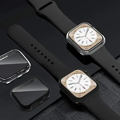 2 Pack Hard PC Case for Apple Watch Series 9 Series 8/7 45mm Screen Protector, EWUONU Tempered Glass Film Hard Bumper Anti-Scratch HD Ultra-Thin Protective Cover for iWatch Series 9/8/7 45mm, Clear - 6