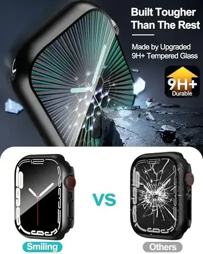 Smiling 2 Pack Case Compatible with Apple Watch Series 9/8 /7 41mm with Tempered Glass Screen Protector, Hard PC Case Overall Protective Cover- Black - 3