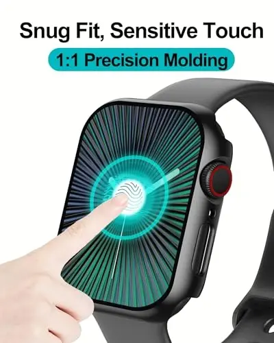 Smiling 2 Pack Case Compatible with Apple Watch Series 9/8 /7 41mm with Tempered Glass Screen Protector, Hard PC Case Overall Protective Cover- Black - 5