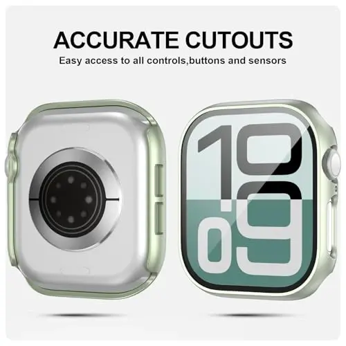2 Pack Case with Tempered Glass Screen Protector for Apple Watch Series 9/8/7 45mm,JZK Slim Guard Bumper Full Coverage Hard PC Protective Cover Thin Case for iWatch 45mm Accessories,Light Cyan - 3