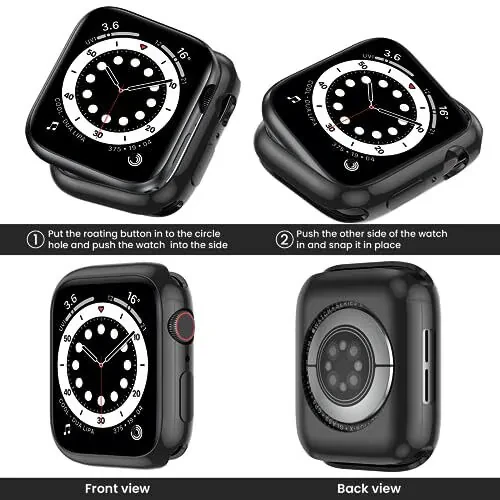 Apple Watch Series SE2, SE 6, 5, 4 (40 mm) uchun 2 dona Goton Bumper korpusi. Ultra yupqa, yumshoq TPU, zarbga chidamli, himoya qiluvchi korpus. (Ekran himoyachisi kiritilmagan) 40 mm Qora + Qora - 2