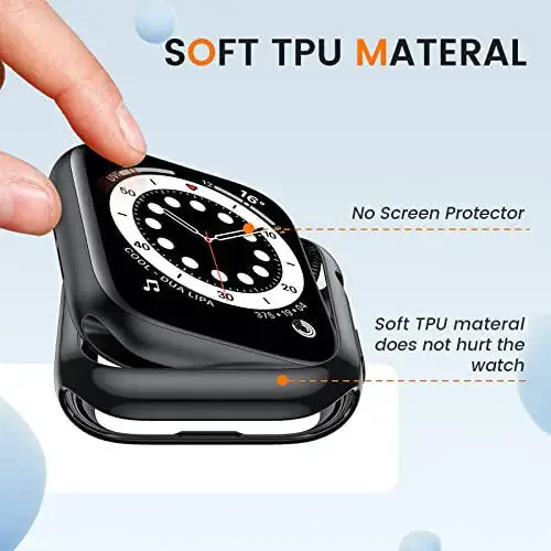 Apple Watch Series SE2, SE 6, 5, 4 (40 mm) uchun 2 dona Goton Bumper korpusi. Ultra yupqa, yumshoq TPU, zarbga chidamli, himoya qiluvchi korpus. (Ekran himoyachisi kiritilmagan) 40 mm Qora + Qora - 5