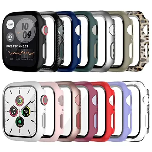 14 Pack Apple Watch Case with Tempered Glass Screen Protector for Apple Watch Series 9/8/7 45mm,Anotch Full Coverage Hard PC Protective Cover HD Ultra-Thin Bumper for iWatch 9/8/7 45mm Accessories 