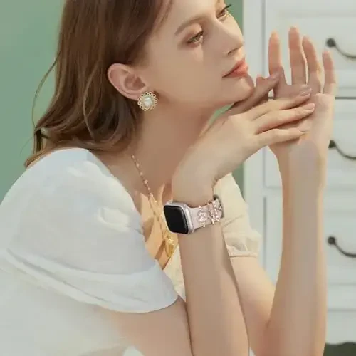 Apple Watch uchun jozibador + tasma, 40 mm 41 mm 38 mm 44 mm 45 mm 46 mm 42 mm Ayollar Erkaklar, Gullar bilan o'yilgan silikon sport tasmasi + iWatch seriyasi 10 9 8 7 6 5 4 3 SE Ultra/2 49 mm uchun bezak halqa ilmoqlari, Zargarlik buyumlari tasmasi - 6