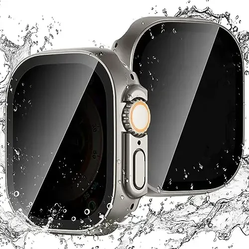 Goton Waterproof Privacy Case for Apple Watch Screen Protector, Anti-Spy Tempered Glass Film iWatch Cover Hard PC Case Bumper for Apple Watch Ultra 3/Ultra 2/Ultra, 49mm TitaniumTitanium 