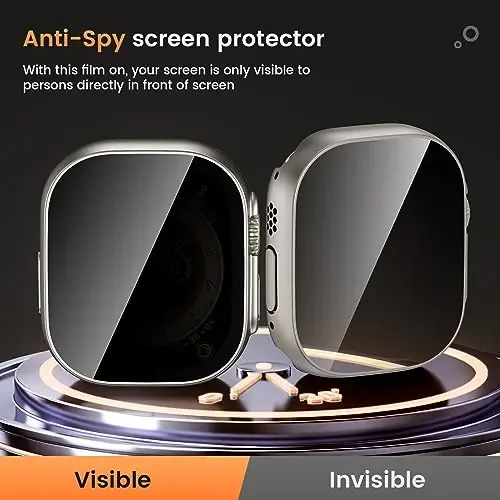 Goton Waterproof Privacy Case for Apple Watch Screen Protector, Anti-Spy Tempered Glass Film iWatch Cover Hard PC Case Bumper for Apple Watch Ultra 3/Ultra 2/Ultra, 49mm TitaniumTitanium - 3