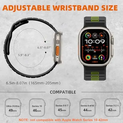 Apple Watch Ultra 2 3/Ultra Band bilan mos keladigan Odbeai Sport Band, Erkaklar uchun Apple Watch Bands bilan mos keladigan 49mm 46mm 45mm 44mm 42mm, iWatch Bands barcha seriyalari SE 11 10 9-1 uchun suv o'tkazmaydigan silikon tasma - 5