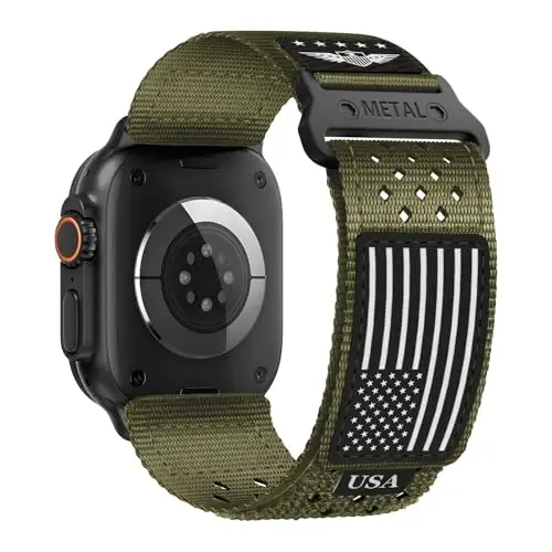 Apple Watch Ultra 2 49mm 46mm 45mm 44mm 42mm (S3/2/1) Erkekler için Dayanıklı Naylon Kordonlar, iWatch Ultra 3/2/1 Seri 11 10 9 8 7 6 5 4 3 SE3/2/1 ile Uyumlu ABD Bayraklı Nefes Alabilir Delikli Spor Kayış 