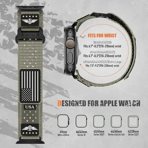Rugged Nylon Bands for Apple Watch Ultra 2 Band 49mm 46mm 45mm 44mm 42mm(S3/2/1) Men,Breathable Holes Sport Strap With US Flag Wristband for iWatch band Ultra 3/2/1 Series 11 10 9 8 7 6 5 4 3 SE3/2/1 
