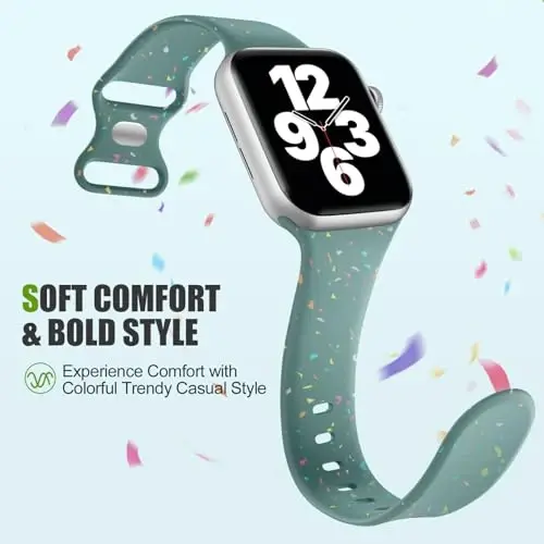 Wepro Band for Apple Watch Ultra 2 Band 49mm 10 46mm SE 44mm Series 9 45mm 42mm for iWatch Bands for Women Series 8 7 6 5 4 3 2 1 Silicone Sport Band Colorful Flake Breathable Waterproof Strap Green - 3