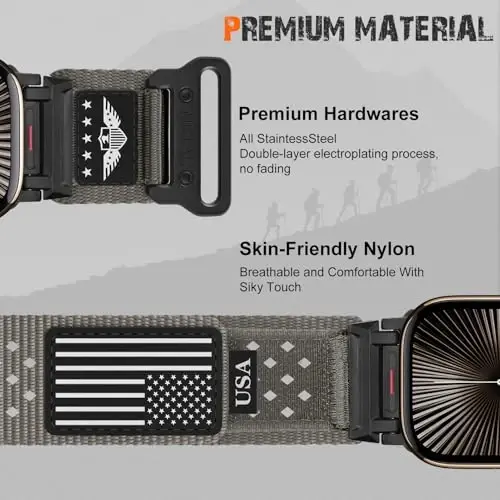 Apple Watch Ultra 2 Erkek Kordonları için Sağlam Naylon Bant 49mm 46mm 45mm 44mm 42mm, iWatch Kordonları Ultra Serisi 10 9 8 7 6 5 4 3 SE/Ultra2 için Nefes Alabilen Yıldızlar-Çizgili Bayrak Bileklik Egzersiz Atletik Kayışı - 4
