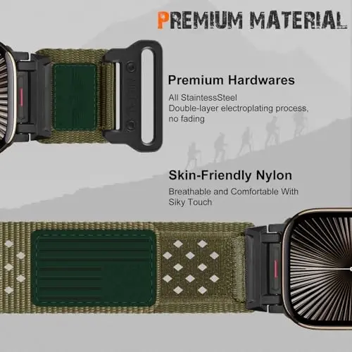 Apple Watch Ultra 2 Erkek Kordonu 49mm 46mm 45mm 44mm 42mm için Sağlam Naylon Bant, Nefes Alabilen Yıldızlar Çizgili Bayrak Bileklik iWatch Kordonları Ultra Serisi 10 9 8 7 6 5 4 3 SE/Ultra2 için Egzersiz Atletik Kayışı - 4