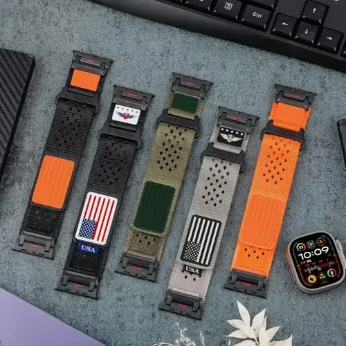 Rugged Nylon Band for Apple Watch Ultra 3/2/1 Series 11 10 9 8 7 6 5 4 SE/3/2/1 for Men,Breathable Stars-Stripes Flag Wristband Workout Athletic Strap for iWatch Ultra Bands 49mm 46mm 45mm 44mm 42mm - 2