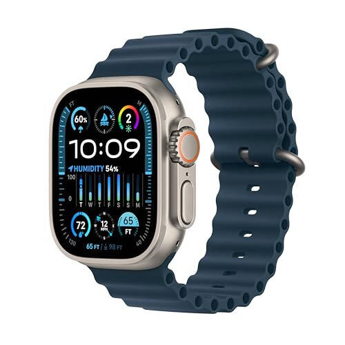 Apple Watch Ultra 2 [GPS + Hücresel 49mm] Sağlam Titanyum Kasa ve Mavi Okyanus Kayışı ile Akıllı Saat. Fitness İzleyici, Hassas GPS, Eylem Düğmesi, Ekstra Uzun Pil Ömrü, Parlak Retina Ekran - 1