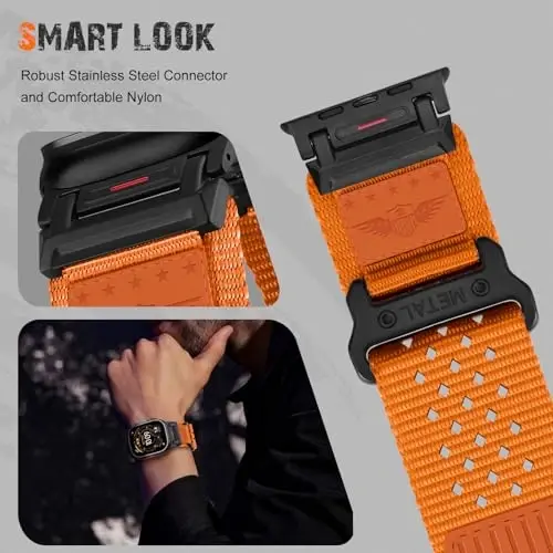 Apple Watch Ultra 2 için Erkekler için Sağlam Naylon Kordon 49mm 46mm 45mm 44mm 42mm, iWatch Kordonları Ultra Serisi 10 9 8 7 6 5 4 3 SE/Ultra2 için Nefes Alabilen Yıldız-Çizgili Bayrak Bileklik Egzersiz Atletik Kayış - 2