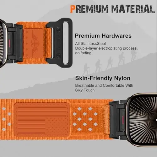 Apple Watch Ultra 2 için Erkekler için Sağlam Naylon Kordon 49mm 46mm 45mm 44mm 42mm, iWatch Kordonları Ultra Serisi 10 9 8 7 6 5 4 3 SE/Ultra2 için Nefes Alabilen Yıldız-Çizgili Bayrak Bileklik Egzersiz Atletik Kayış - 4