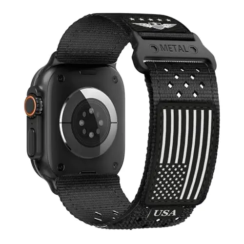 Apple Watch Ultra 2 Kordon 49mm 46mm 45mm 44mm 42mm(S3/2/1) Erkekler için Dayanıklı Naylon Kordonlar, iWatch kordon Ultra 3/2/1 Seri 11 10 9 8 7 6 5 4 3 SE3/2/1 için ABD Bayraklı Bileklikli Nefes Alabilen Delikli Spor Kayış 