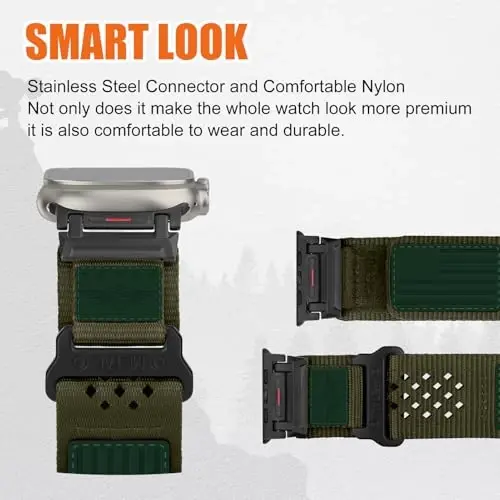 Apple Watch Ultra 2 uchun erkaklar uchun mustahkam neylon tasma 49mm 46mm 45mm 44mm 42mm, nafas oladigan Stars-Stripes Flag bilaguzuk iWatch Bands Ultra Series 10 9 8 7 6 5 4 3 SE/Ultra2 uchun mashg'ulot sport tasmasi - 3