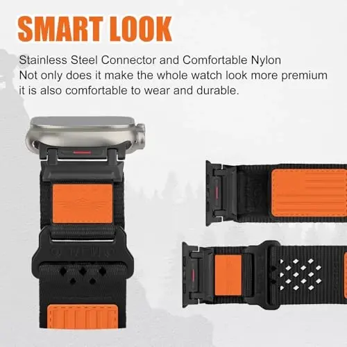 Apple Watch Ultra 2 uchun erkaklar uchun mustahkam neylon tasma 49mm 46mm 45mm 44mm 42mm, nafas oladigan yulduzlar-chiziqlar bayroqli bilaguzuk iWatch Ultra Series 10 9 8 7 6 5 4 3 SE/Ultra2 uchun sport tasma - 3