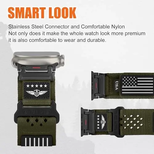 Apple Watch Ultra 2 uchun erkaklar uchun mustahkam neylon tasma 49mm 46mm 45mm 44mm 42mm, nafas oladigan yulduzlar-chiziqlar bayroqli bilaguzuk mashg'ulotlari iWatch Bands Ultra Series 10 9 8 7 6 5 4 3 SE/Ultra2 uchun sport tasma - 3