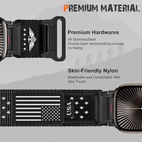 Apple Watch Ultra 2 uchun erkaklar uchun Rugged neylon tasma 49mm 46mm 45mm 44mm 42mm, Nafas oladigan Stars-Stripes Flag bilaguzuk iWatch Bands Ultra Series 10 9 8 7 6 5 4 3 SE/Ultra2 uchun sport mashg'ulotlari uchun tasma - 3