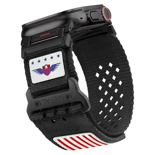 Apple Watch Ultra 2 uchun erkaklar uchun Rugged neylon tasma 49mm 46mm 45mm 44mm 42mm, nafas oladigan Yulduzlar-chiziqlar bayroqli bilaguzuk iWatch Bands Ultra Series 10 9 8 7 6 5 4 3 SE/Ultra2 uchun mashg'ulot sport tasmasi - 1