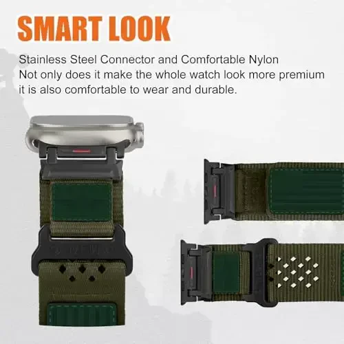 Apple Watch Ultra 2 uchun erkaklar uchun Rugged Nylon Band 49mm 46mm 45mm 44mm 42mm, Nafas oladigan Yulduzlar-Chiziqlar Bayroqli Bilakbog'i iWatch Bands Ultra Series 10 9 8 7 6 5 4 3 SE/Ultra2 uchun Mashq Atletik Tasma - 3