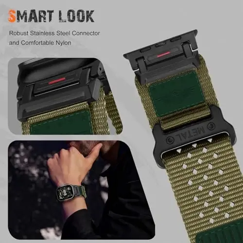 Apple Watch Ultra 2 uchun erkaklar uchun Rugged Nylon Band 49mm 46mm 45mm 44mm 42mm, Nafas oladigan Yulduzlar-Chiziqlar Bayroqli Bilakbog'i iWatch Bands Ultra Series 10 9 8 7 6 5 4 3 SE/Ultra2 uchun Mashq Atletik Tasma - 2
