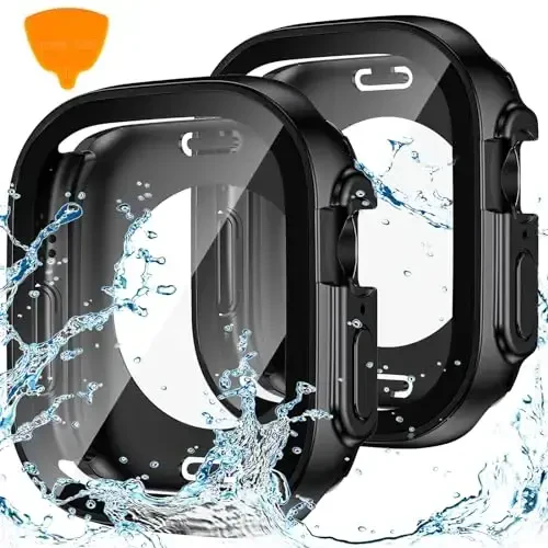 Goton 2-Pack for Apple Watch Ultra 3/2/1 Screen Protector Case 49mm, Waterproof PC Bumper with Tempered Glass for iWatch 49 mm, 360° Full Cover, Shockproof Scratch-Resistant, Easy Install 