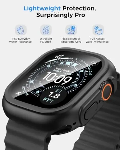 Goton 2 Pack Waterproof Case for Apple Watch Ultra 2 - Ultra1 Screen Protector 49mm, Tempered Glass Hard PC Shockproof Cover Back Bumper for iWatch - 4
