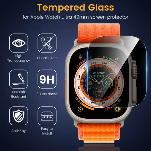 EWUONU [3 Pack Privacy Screen Protector for Apple Watch Ultra 49mm, Anti Spy Waterproof Tempered Glass Screen Protector for iWatch Ultra 49mm Accessories - EWUONU (1)