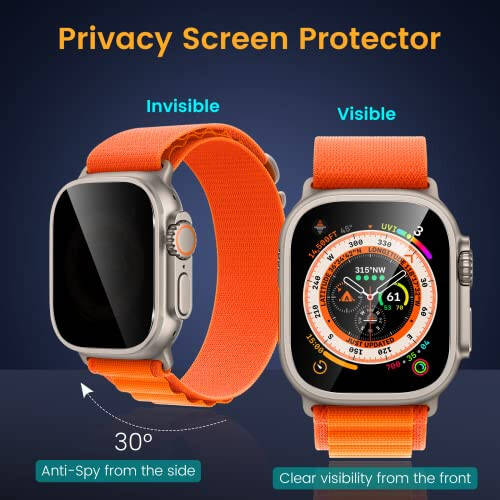 EWUONU [3 Pack Privacy Screen Protector for Apple Watch Ultra 3 49mm Accessories, Anti-peep Tempered Glass Screen Protector Scratch Resistant Waterproof Anti-Spy Cover for iwatch Ultra 3/2/Ultra - 3