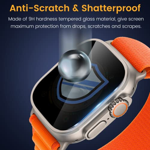 EWUONU [3 Pack Privacy Screen Protector for Apple Watch Ultra 3 49mm Accessories, Anti-peep Tempered Glass Screen Protector Scratch Resistant Waterproof Anti-Spy Cover for iwatch Ultra 3/2/Ultra - 5