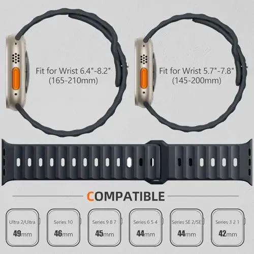 Apple Watch Ultra 2/Ultra/Ultra 3 Band 49mm Series 11 10 46mm 9 8 7 45mm 6 5 4 SE 44mm 3 2 1 42mm Erkekler için Wepro Spor Bantları, Su Geçirmez Yumuşak Silikon Sağlam Okyanus Hava Alan Kayış iWatch Bantları için - 5