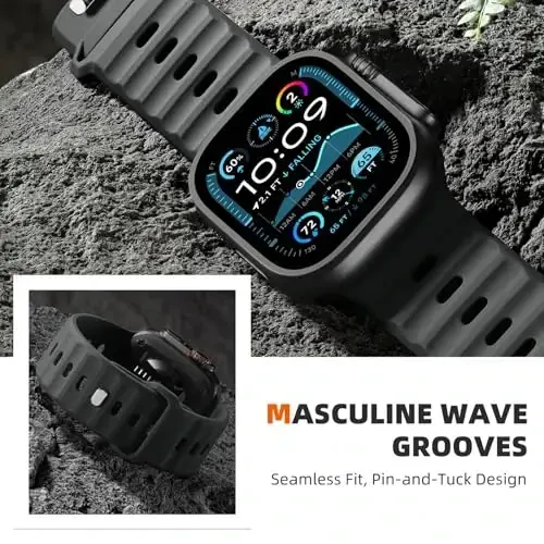 Wepro Sport Bands for Apple Watch Ultra 2/Ultra/Ultra 3 Band 49mm Series 11 10 46mm 9 8 7 45mm 6 5 4 SE 44mm 3 2 1 42mm for Men, Waterproof Soft Silicone Rugged Ocean Breathable Strap for iWatch Bands - 3