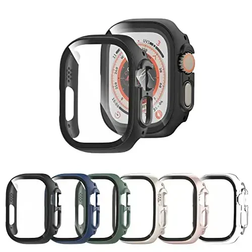 Apple Watch Ultra 3 Ultra 2 Ultra 49 mm uchun закалённое stекlо екран ҳимояси билан 6 Pack Case, Rontion Full Coverage chizishga chidamli qattiq PC himoya bamper qopqog'i Apple Watch Ultra Series aksessuarlari uchun 