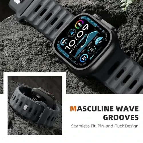 Apple Watch Ultra 3 Ultra 2 Ultra Band 49mm 46mm 45mm 44mm 42mm uchun Wepro Sport Bands erkaklar uchun, iWatch SE Series 11 10 9 8 7 6 5 4 3 2 1 uchun suv o'tkazmaydigan yumshoq silikon mustahkam okean nafas oladigan tasma - 3