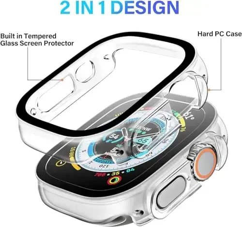 Smiling 2 Pack Case Compatible with Apple Watch Ultra 3(2025)/ Ultra 2 /Ultra 49mm with Tempered Glass Screen Protector, Hard PC Case Scratch-Resistant Overall Protective Cover -Transparent - SMILING (1)
