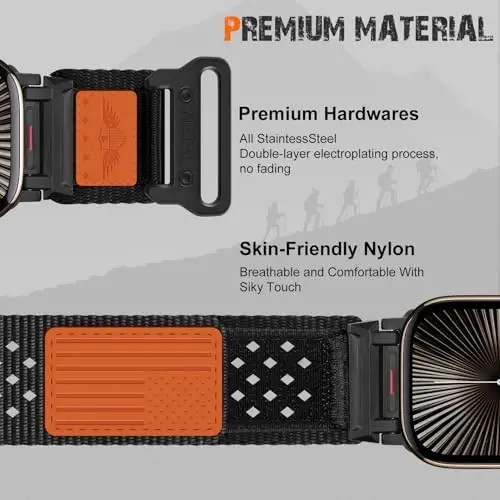 Apple Watch Ultra 3/2/1 Series 11 10 9 8 7 6 5 4 SE/3/2/1 uchun mustahkam neylon tasma, erkaklar uchun nafas oladigan yulduzlar-chiziqlar bayroqli bilaguzuk, iWatch Ultra 49mm 46mm 45mm 44mm 42mm uchun mashg'ulot atletika tasmasi - 4