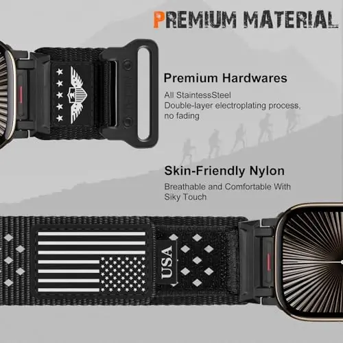 Apple Watch Ultra 3/2/1 Serisi 11 10 9 8 7 6 5 4 SE/3/2/1 için Erkeklere Yönelik Sağlam Naylon Kordon, iWatch Ultra Kordonları 49mm 46mm 45mm 44mm 42mm için Nefes Alabilen Yıldız-Çizgili Bayrak Bileklik Egzersiz Atletik Kayışı - 3