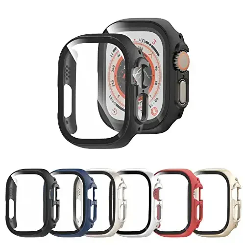 Apple Watch Ultra 3/Ultra 2/Ultra 49mm uchun 6 dona quti, o'rnatilgan закаленное shisha ekran himoyachisi, Rontion to'liq qamrovli tirnalishga chidamli qattiq kompyuter himoya bamperi Apple Watch 49mm aksessuarlari 
