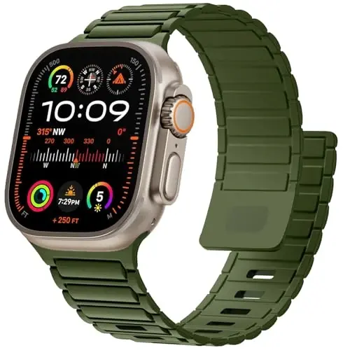 Magnetic Sport Band for Apple Watch Ultra/2/3 Band 49mm 45mm 46mm 44mm 42mm 41mm 40mm 38mm for Apple Watch Bands for Men,Silicone Link Loop Wristband Strap iWatch Series 11 10 9 8 7 6 5 4 3 se 2nd 3nd - 1