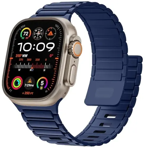 Magnetic Sport Band for Apple Watch Ultra/2/3 Band 49mm 45mm 46mm 44mm 42mm 41mm 40mm 38mm for Apple Watch Bands for Men,Silicone Link Loop Wristband Strap iWatch Series 11 10 9 8 7 6 5 4 3 se 2nd 3nd - 1