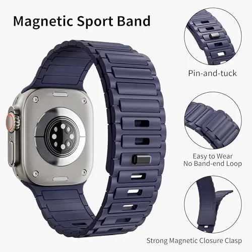 Magnetic Sport Band for Apple Watch Ultra/2/3 Band 49mm 45mm 46mm 44mm 42mm 41mm 40mm 38mm for Apple Watch Bands for Men,Silicone Link Loop Wristband Strap iWatch Series 11 10 9 8 7 6 5 4 3 se 2nd 3nd - 4